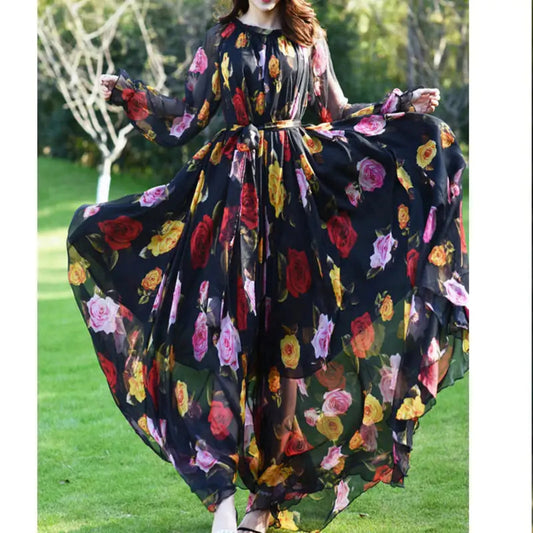 Maxi Dress Floral Printed - wantitall.org