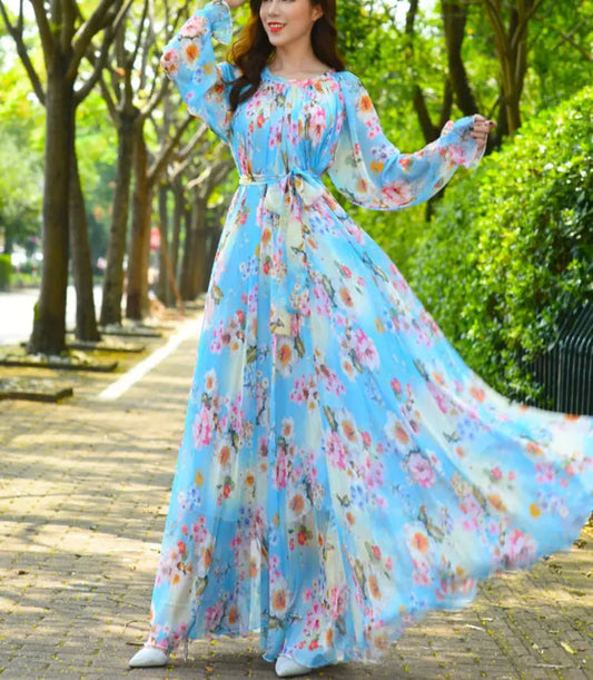 Maxi Dress Floral Printed - wantitall.org